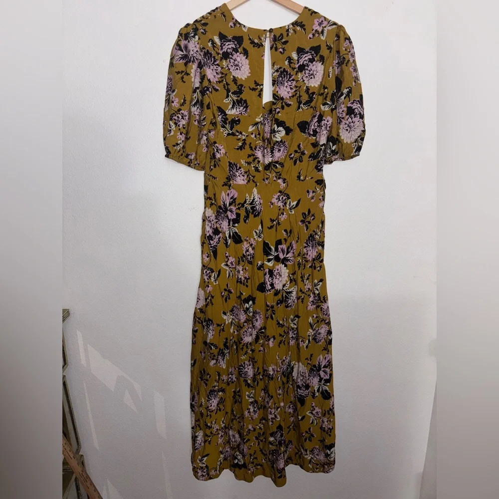 ANTHROPOLOGIE MAEVE PUFF SLEEVE MIDI DRESS IN GOLD size 14 - Picture 7 of 8